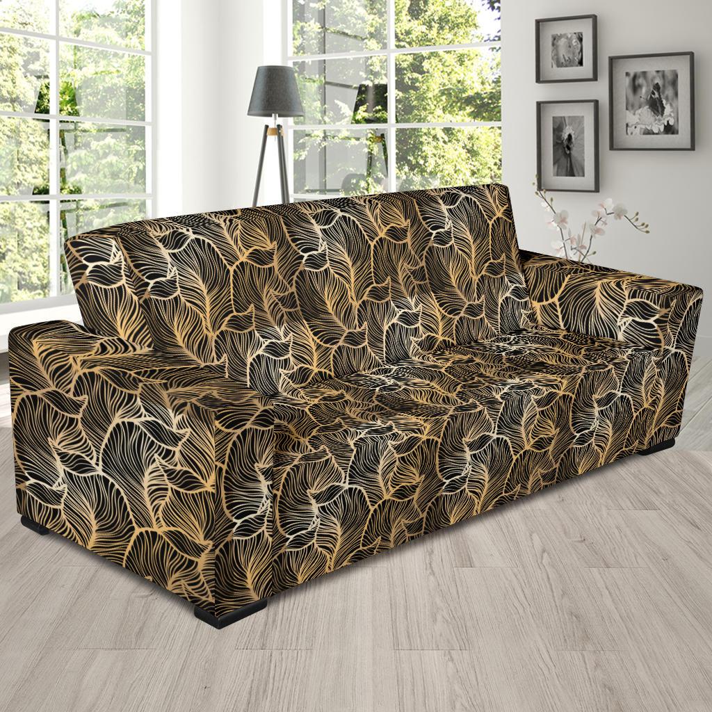 Elegant Gold leaf Print Sofa Slipcover-JTAMIGO.COM