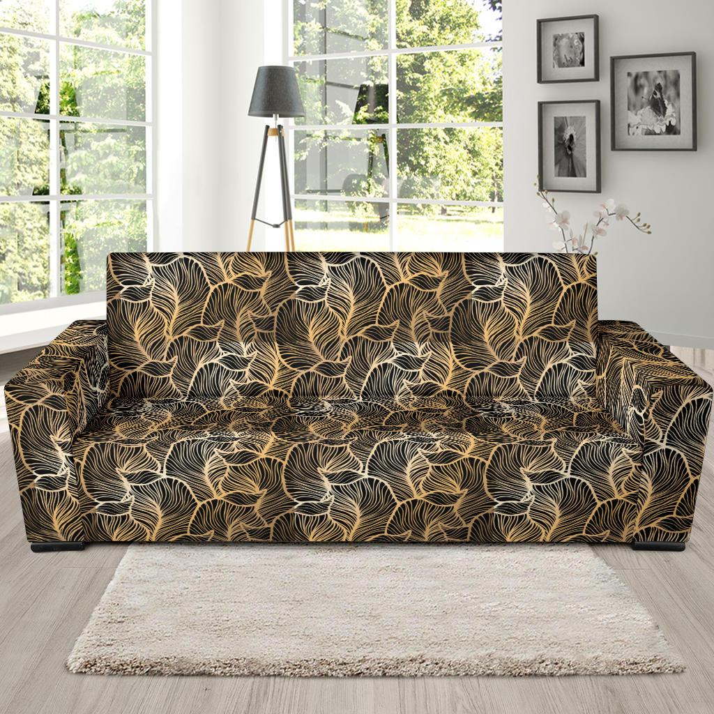 Elegant Gold leaf Print Sofa Slipcover-JTAMIGO.COM