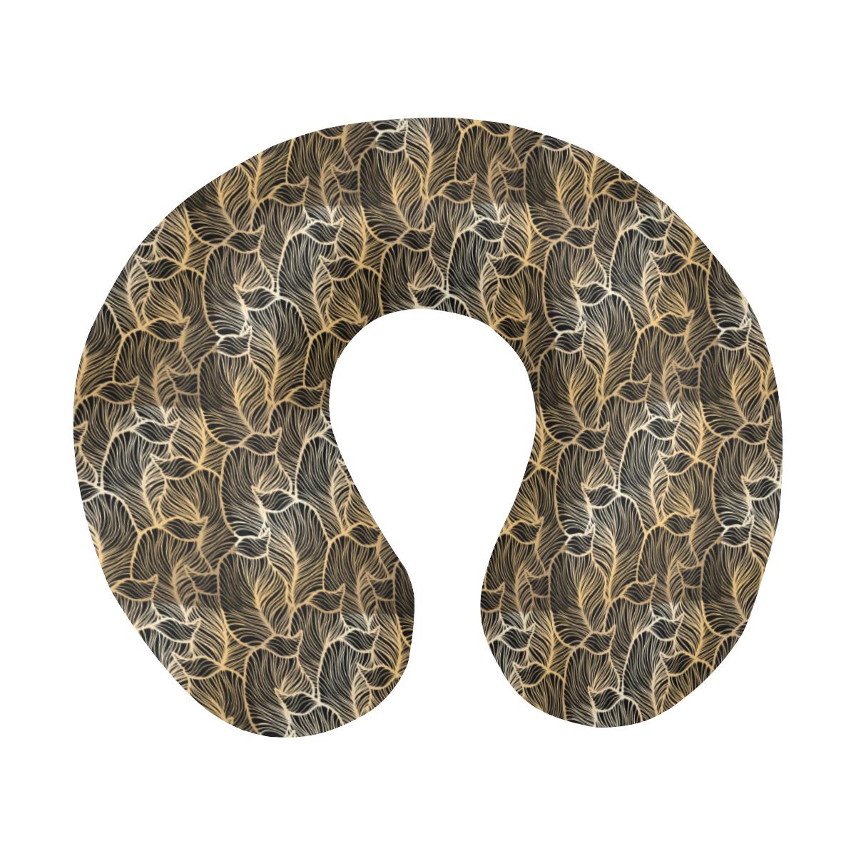 Elegant Gold leaf Print U-Shaped Travel Neck Pillow-JTAMIGO.COM