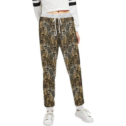 Elegant Gold leaf Print Unisex Casual Sweatpants (Model L11)-JTAMIGO.COM
