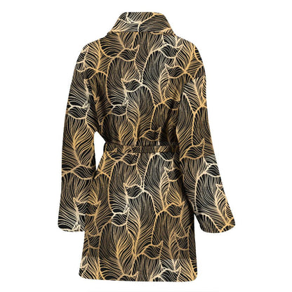 Elegant Gold leaf Print Women Bath Robe-JTAMIGO.COM