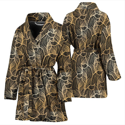 Elegant Gold leaf Print Women Bath Robe-JTAMIGO.COM