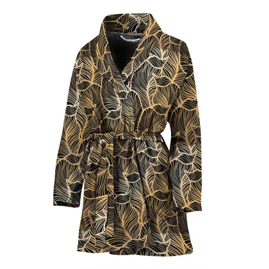Elegant Gold leaf Print Women Bath Robe-JTAMIGO.COM