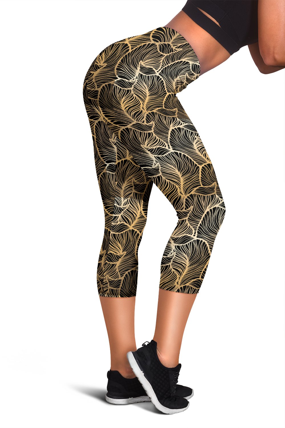 Elegant Gold leaf Print Women Capris