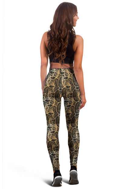 Elegant Gold leaf Print Women Leggings