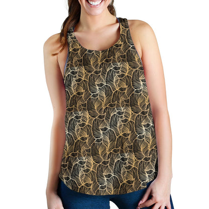 Elegant Gold Leaf Print Women Racerback Tank Top