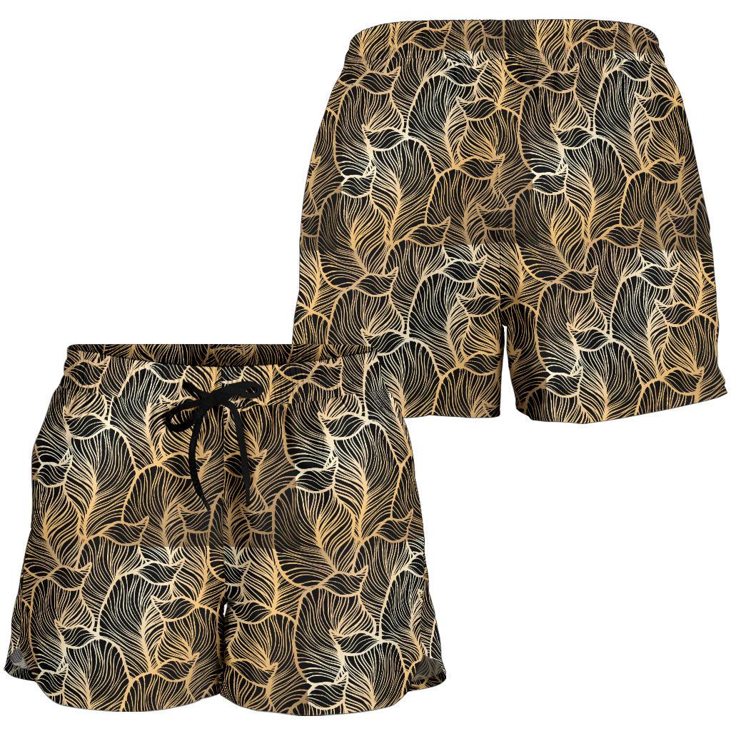 Elegant Gold leaf Print Women Shorts-JTAMIGO.COM