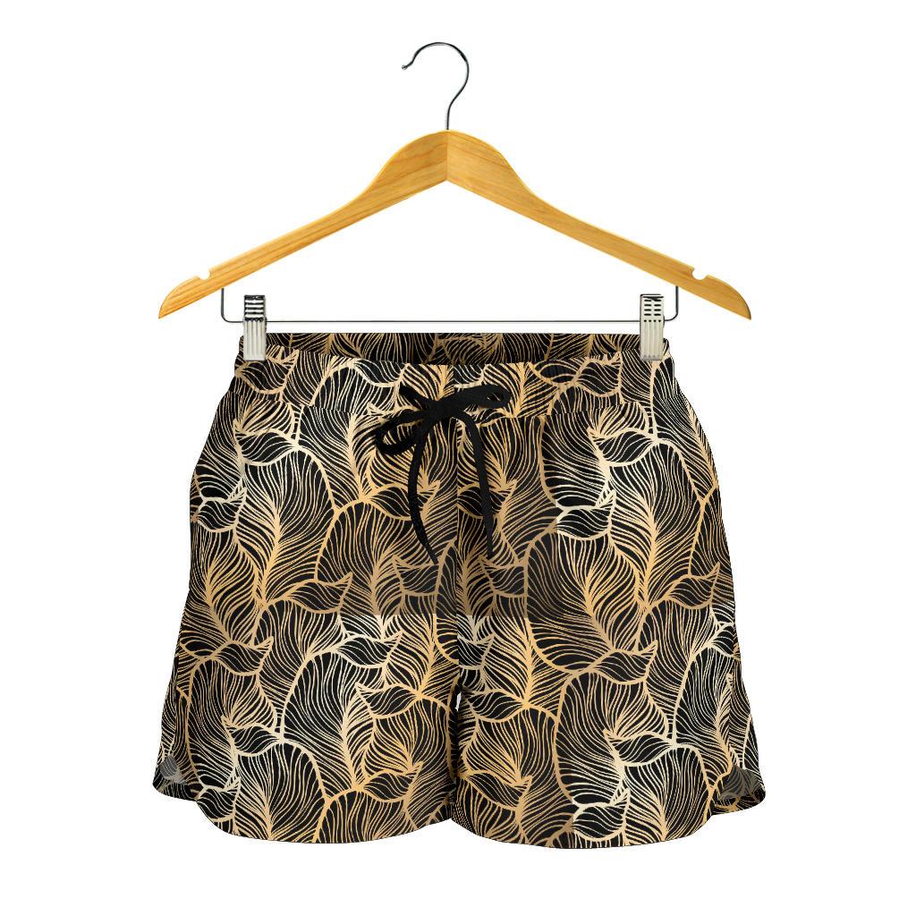 Elegant Gold leaf Print Women Shorts-JTAMIGO.COM