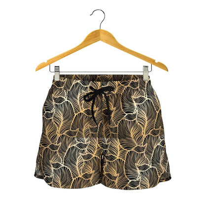 Elegant Gold leaf Print Women Shorts-JTAMIGO.COM