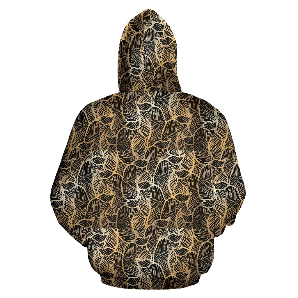 Elegant Gold Leaf Print Zip Up Hoodie
