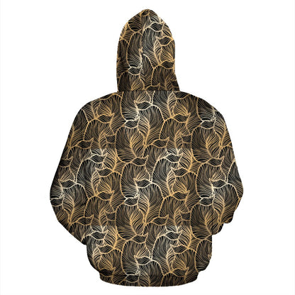 Elegant Gold Leaf Print Zip Up Hoodie
