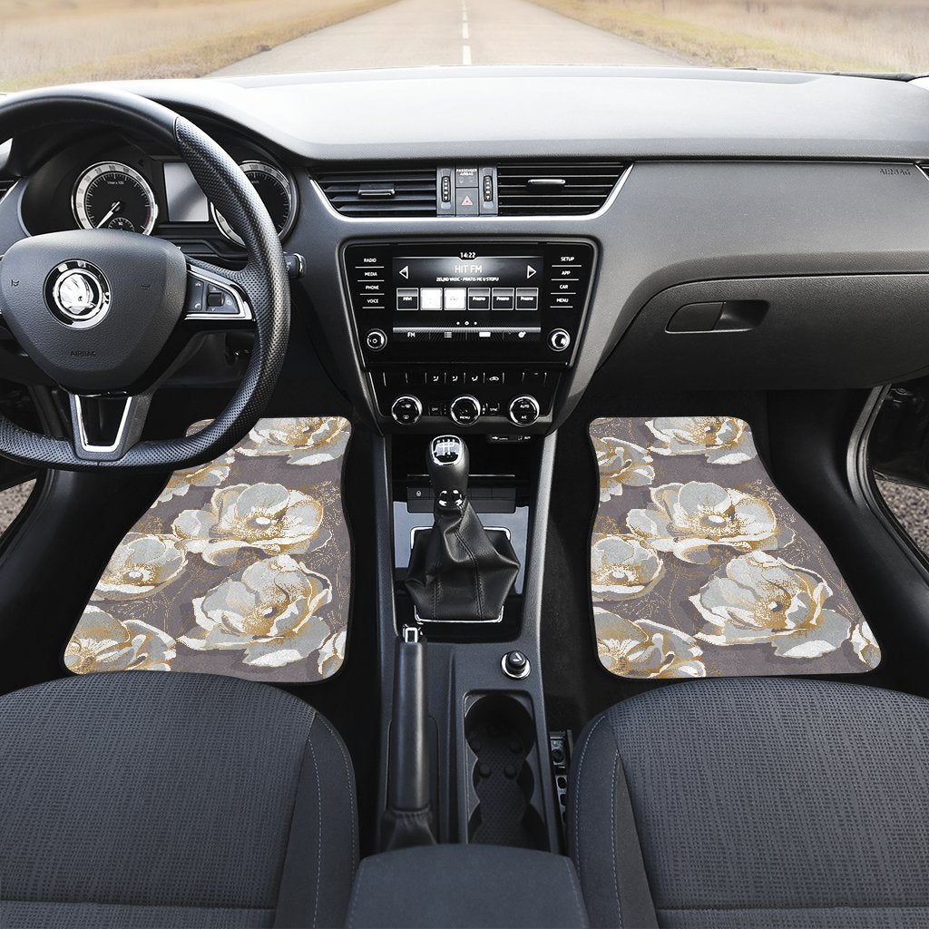 Elegant Grey Flower Print Car Floor Mats