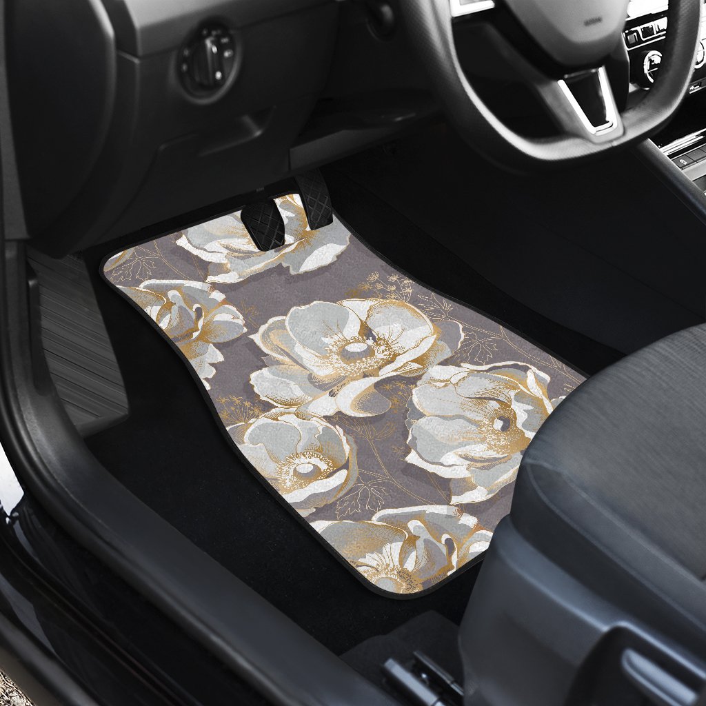 Elegant Grey Flower Print Car Floor Mats