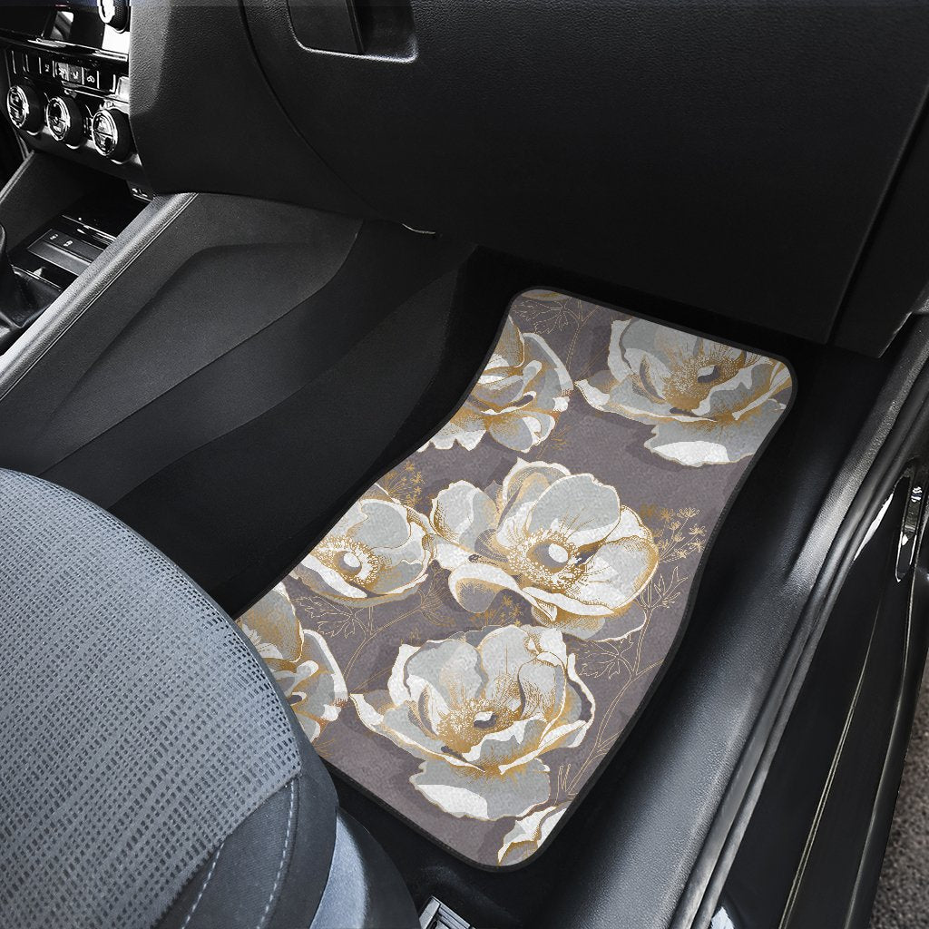 Elegant Grey Flower Print Car Floor Mats