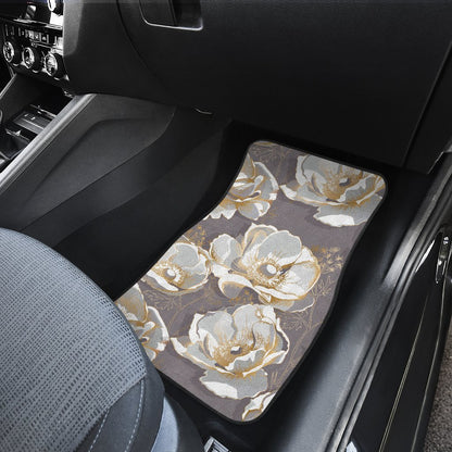 Elegant Grey Flower Print Car Floor Mats