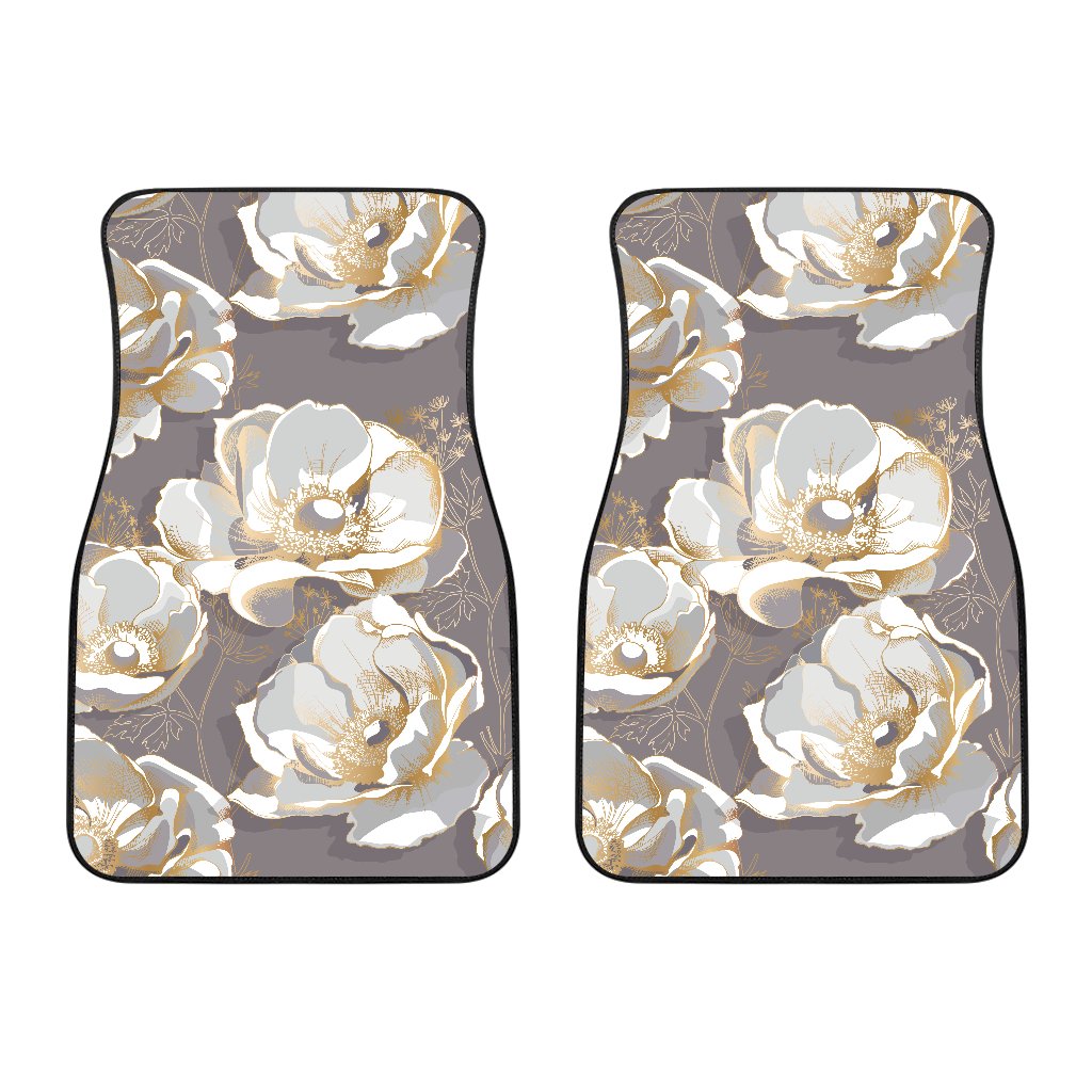 Elegant Grey Flower Print Car Floor Mats