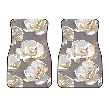 Elegant Grey Flower Print Car Floor Mats