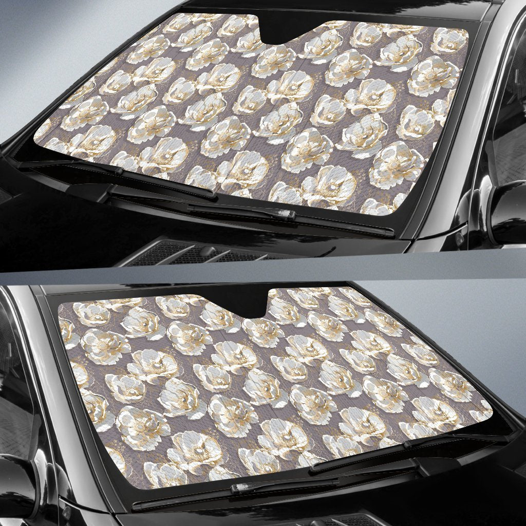 Elegant Grey Flower Print Car Sun Shade For Windshield