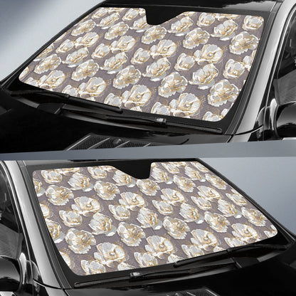 Elegant Grey Flower Print Car Sun Shade For Windshield