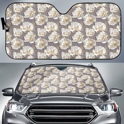 Elegant Grey Flower Print Car Sun Shade For Windshield