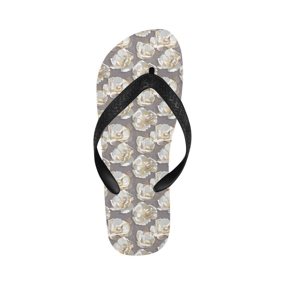 Elegant Grey Flower Print Flip Flops-JTAMIGO.COM