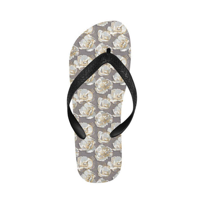 Elegant Grey Flower Print Flip Flops-JTAMIGO.COM