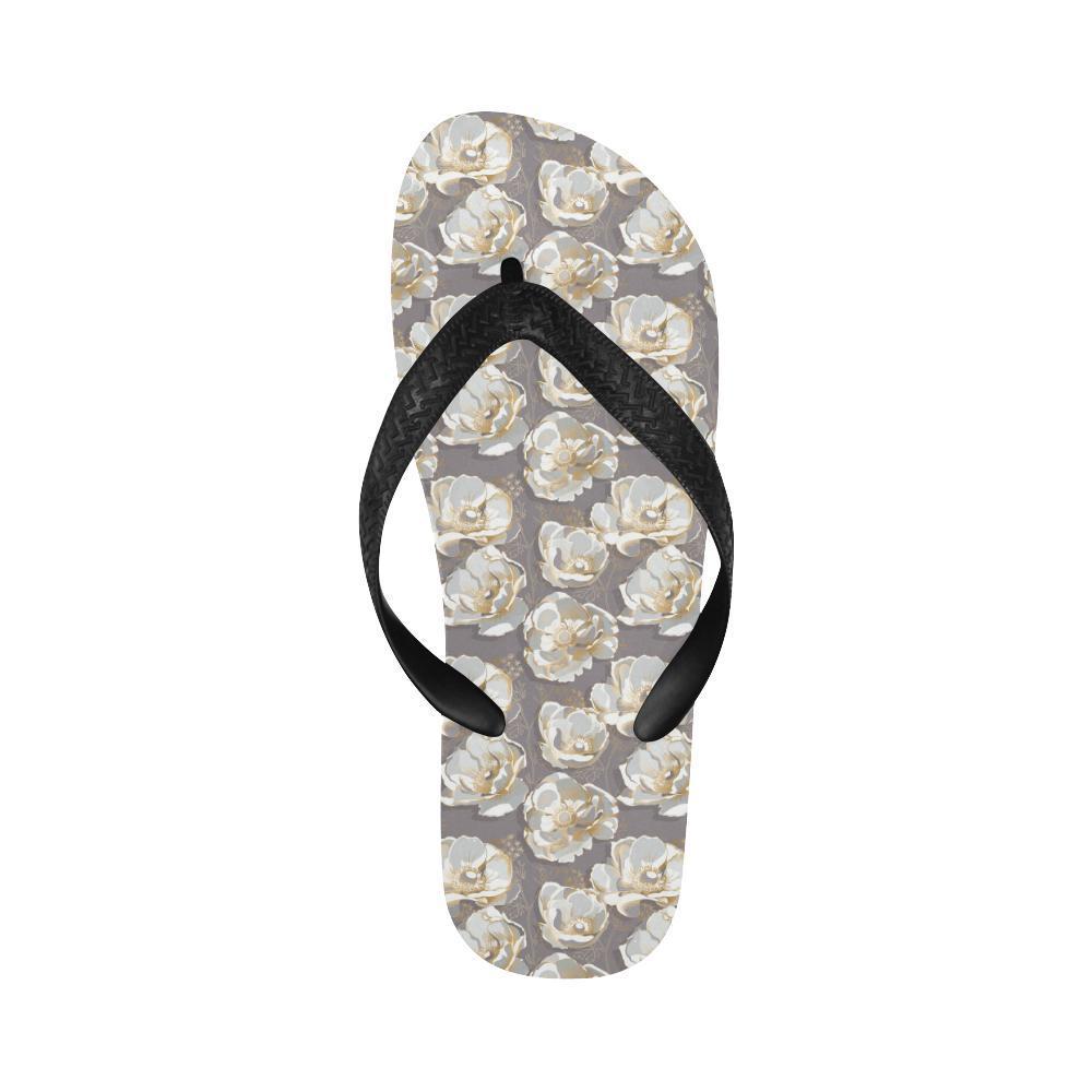 Elegant Grey Flower Print Flip Flops-JTAMIGO.COM