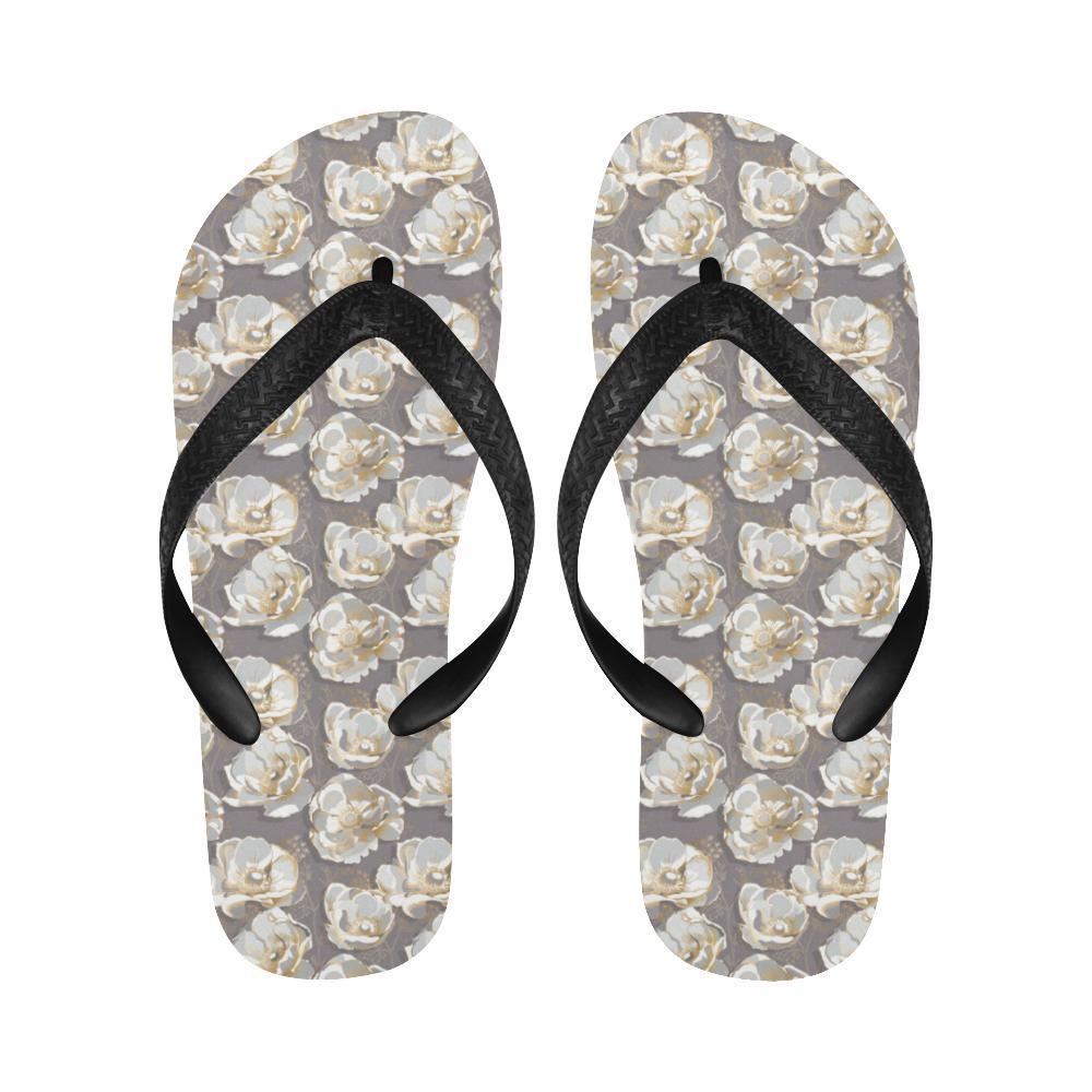 Elegant Grey Flower Print Flip Flops-JTAMIGO.COM