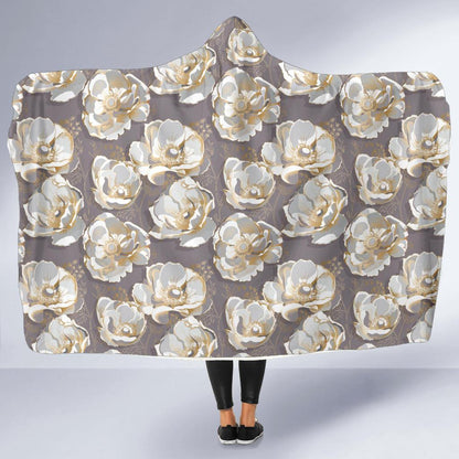 Elegant Grey Flower Print Hooded Blanket-JTAMIGO.COM
