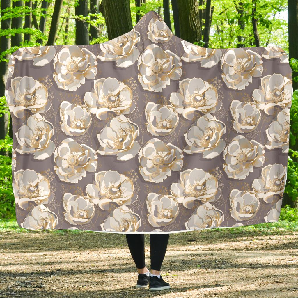 Elegant Grey Flower Print Hooded Blanket-JTAMIGO.COM