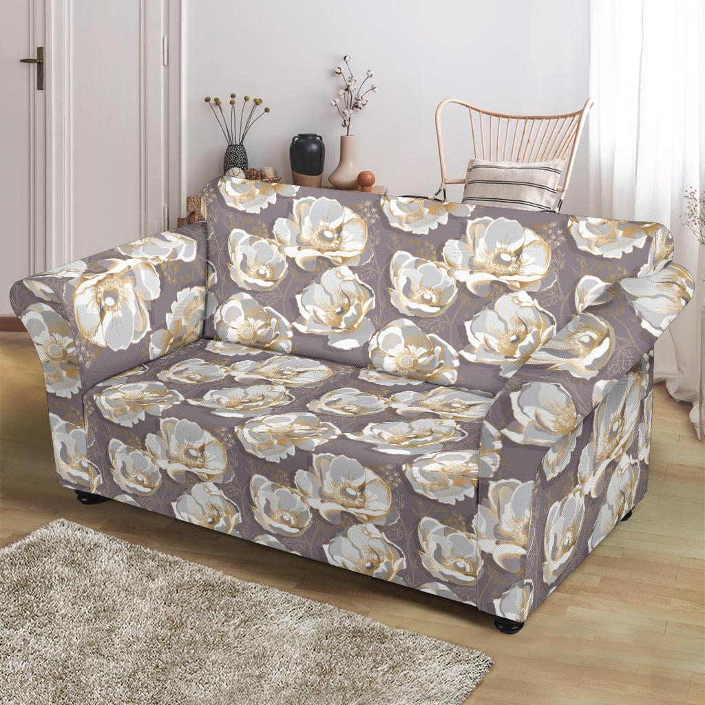 Elegant Grey Flower Print Loveseat Slipcover-JTAMIGO.COM