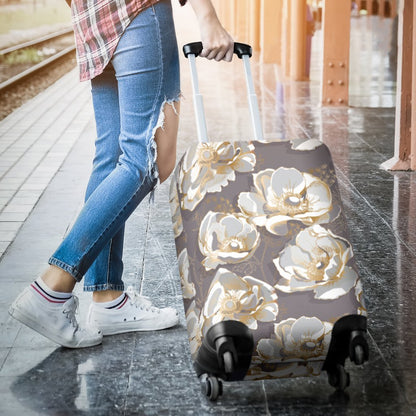 Elegant Grey Flower Print Luggage Cover Protector