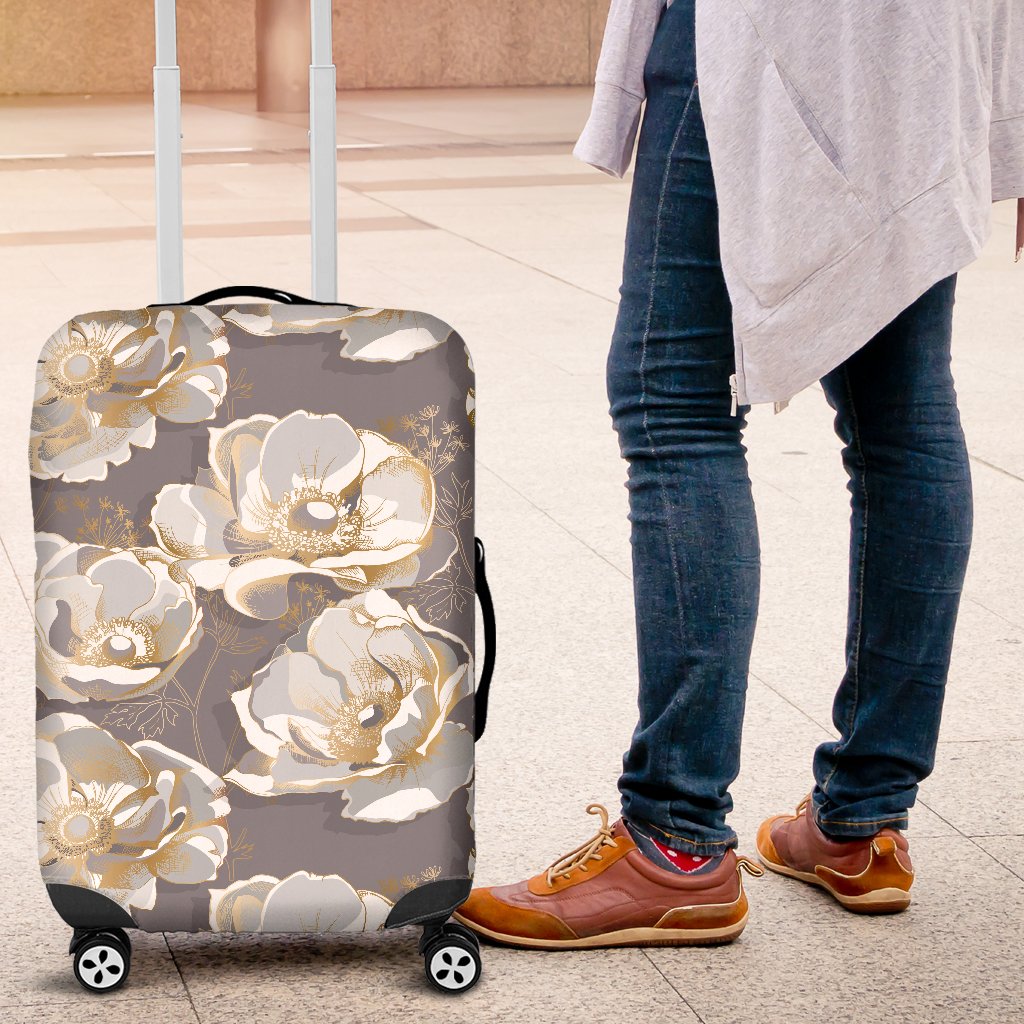 Elegant Grey Flower Print Luggage Cover Protector