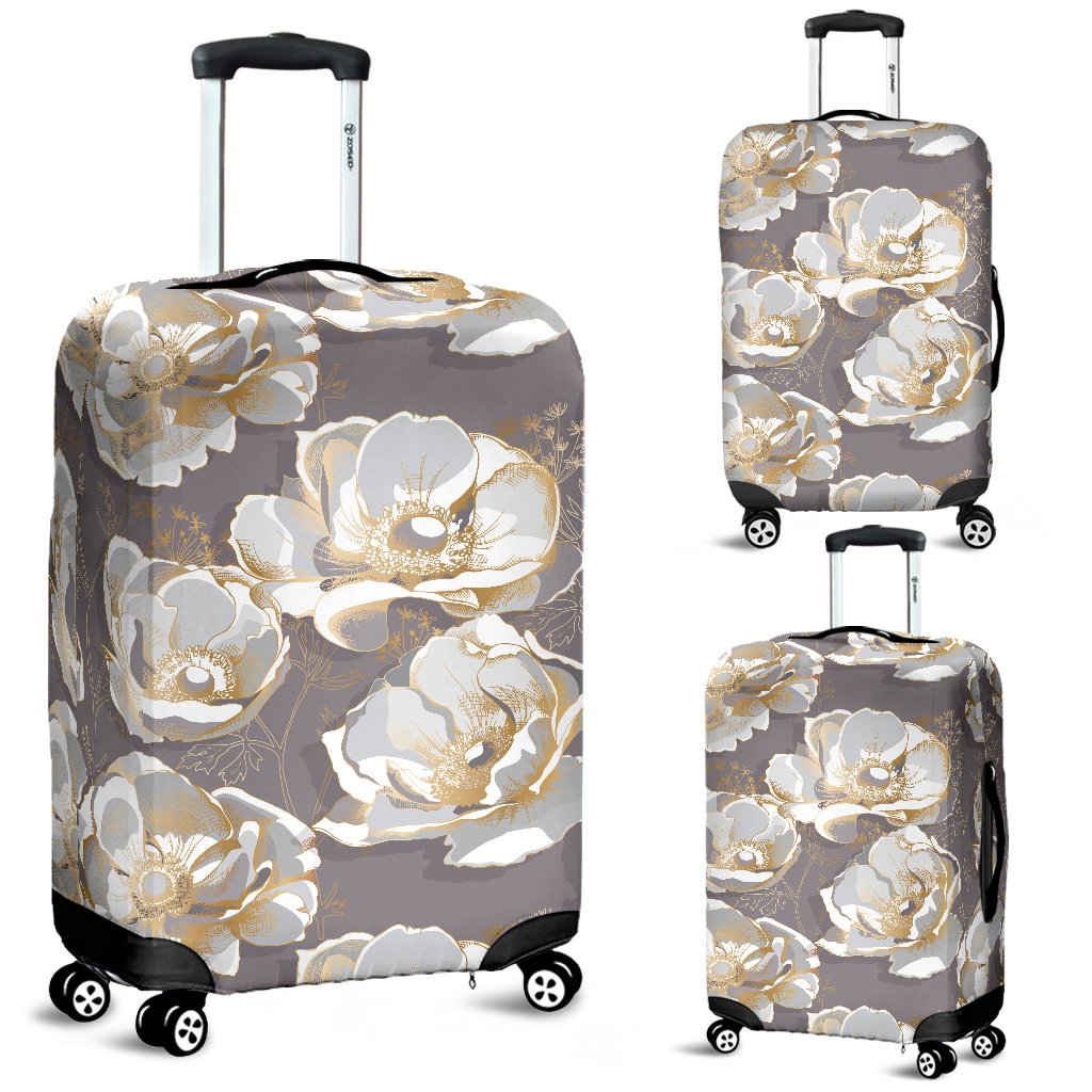 Elegant Grey Flower Print Luggage Cover Protector