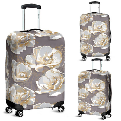Elegant Grey Flower Print Luggage Cover Protector