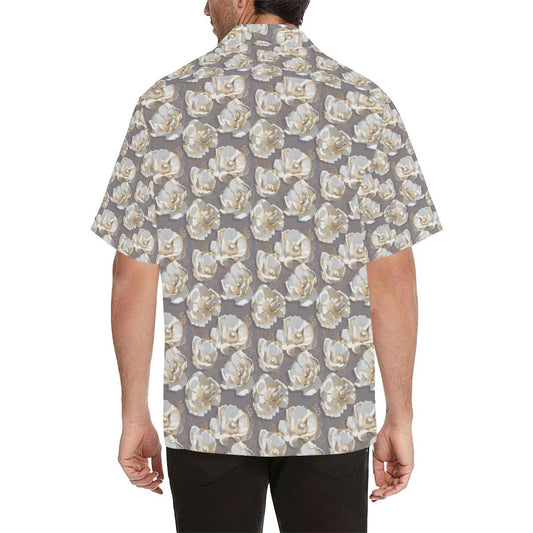 Elegant Grey Flower Print Men Aloha Hawaiian Shirt