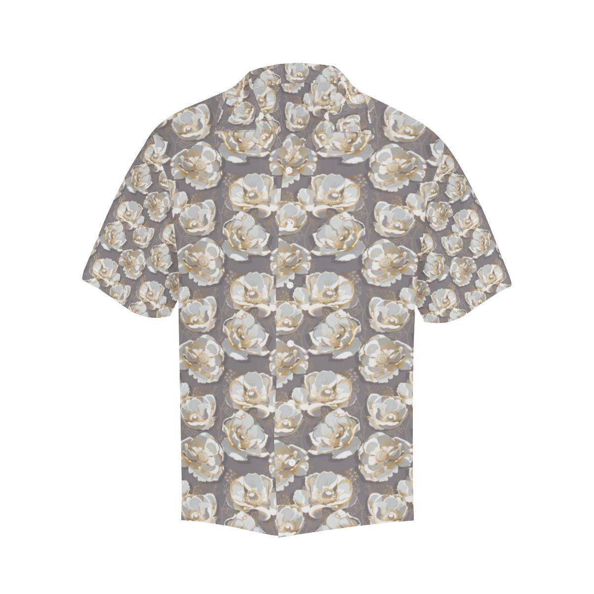 Elegant Grey Flower Print Men Aloha Hawaiian Shirt