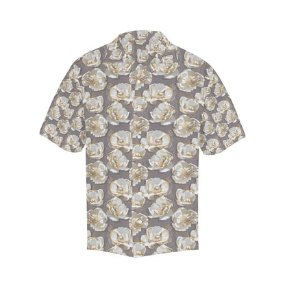 Elegant Grey Flower Print Men Aloha Hawaiian Shirt