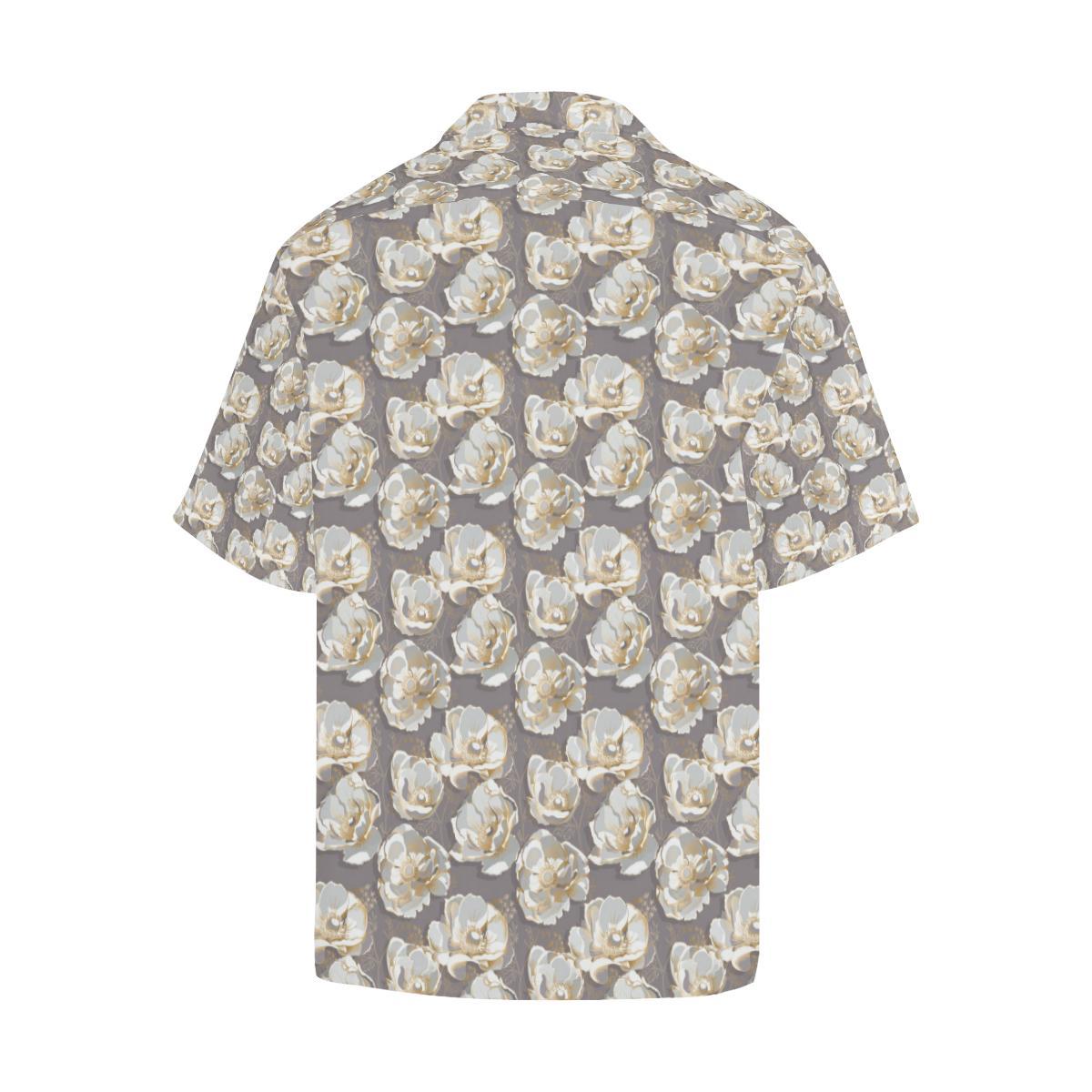 Elegant Grey Flower Print Men Aloha Hawaiian Shirt