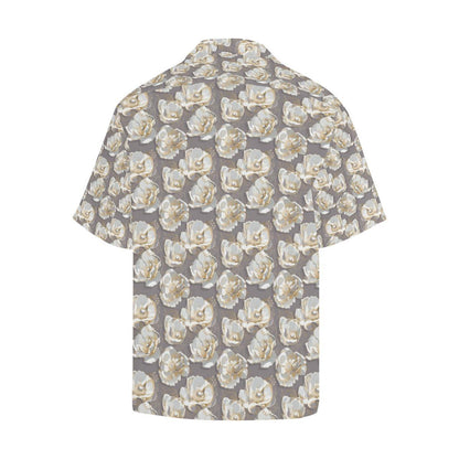 Elegant Grey Flower Print Men Aloha Hawaiian Shirt