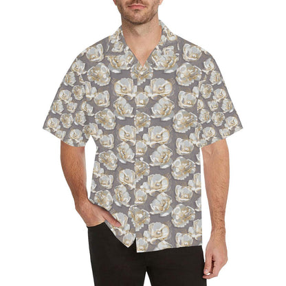 Elegant Grey Flower Print Men Aloha Hawaiian Shirt