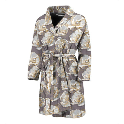 Elegant Grey Flower Print Men Bath Robe-JTAMIGO.COM