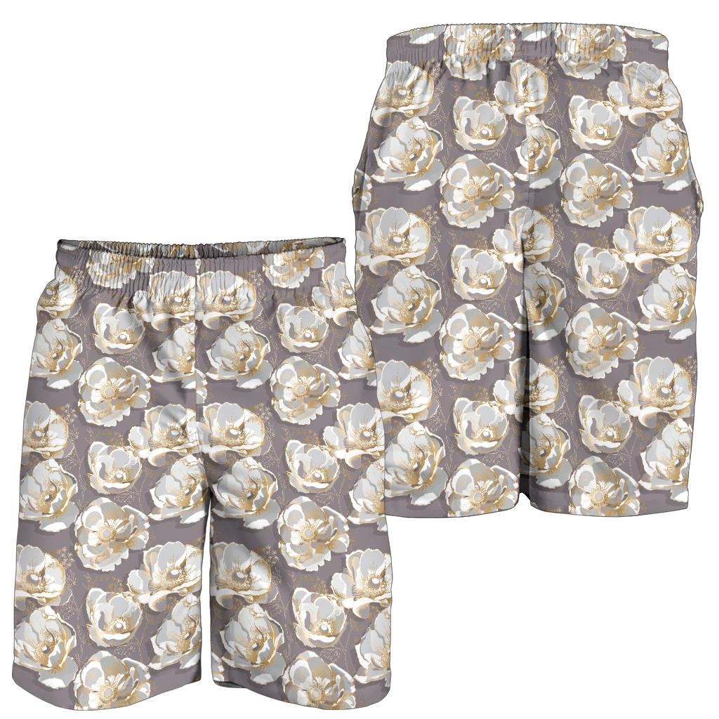 Elegant Grey Flower Print Mens Shorts-JTAMIGO.COM