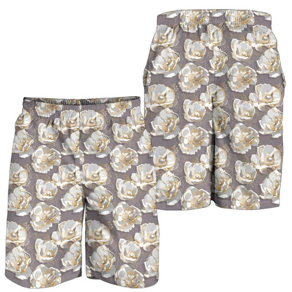 Elegant Grey Flower Print Mens Shorts-JTAMIGO.COM