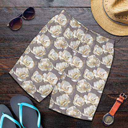 Elegant Grey Flower Print Mens Shorts-JTAMIGO.COM