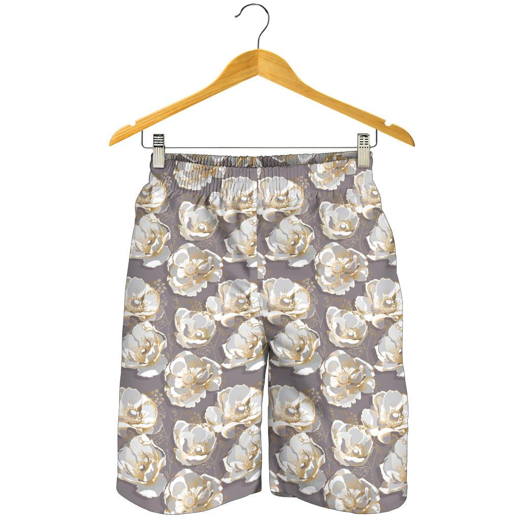 Elegant Grey Flower Print Mens Shorts-JTAMIGO.COM