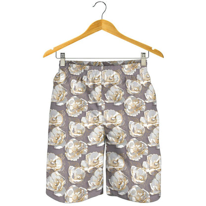 Elegant Grey Flower Print Mens Shorts-JTAMIGO.COM