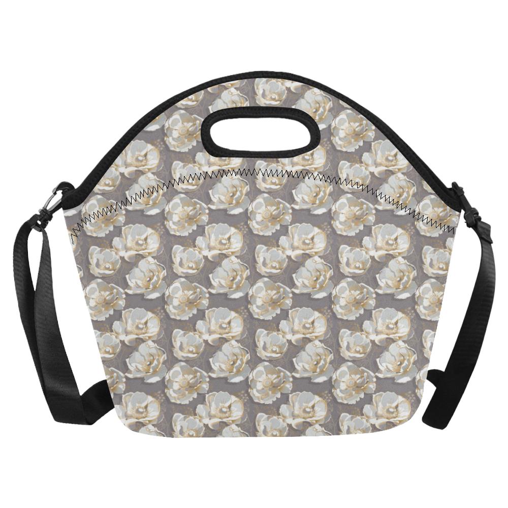 Elegant Grey Flower Print Neoprene Lunch Bag (Model 1669)(Large)-JTAMIGO.COM