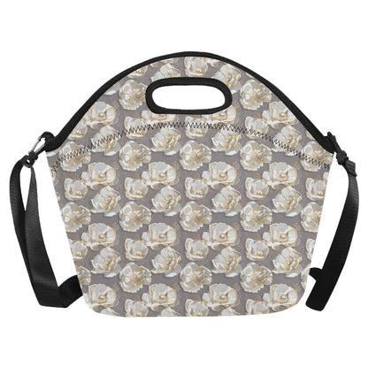 Elegant Grey Flower Print Neoprene Lunch Bag (Model 1669)(Large)-JTAMIGO.COM