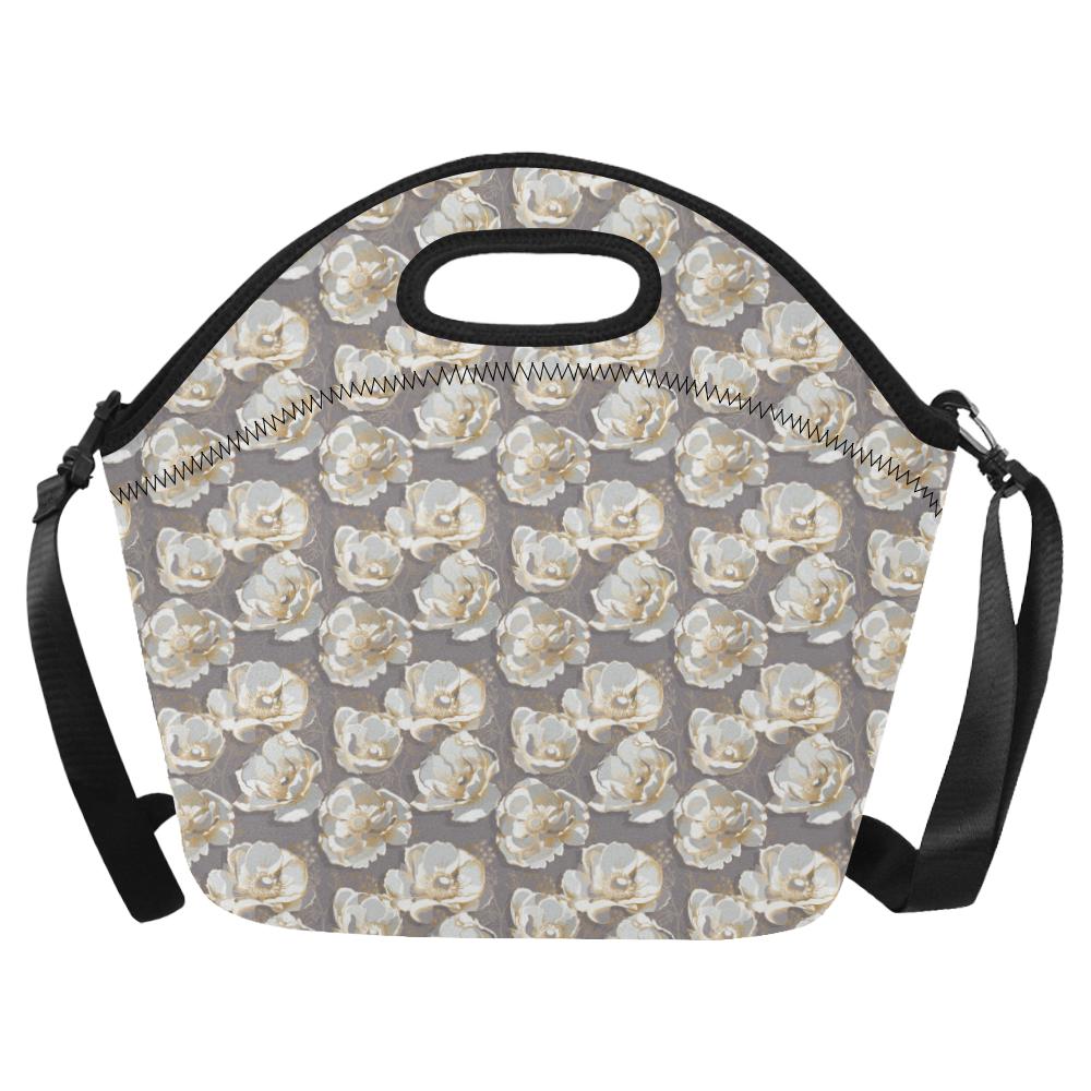 Elegant Grey Flower Print Neoprene Lunch Bag (Model 1669)(Large)-JTAMIGO.COM